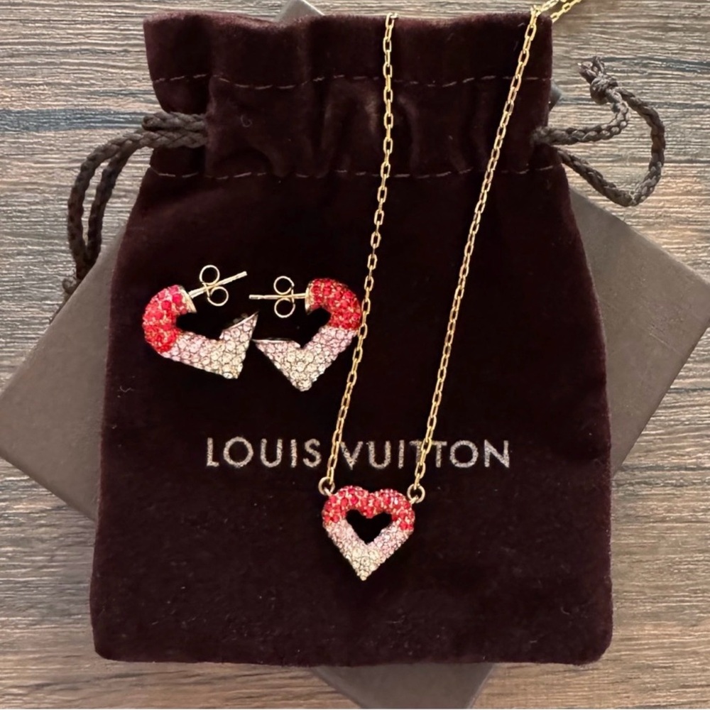 🩷SOLD🩷Louis Vuitton Crystal Heart Necklace & Earrings Set